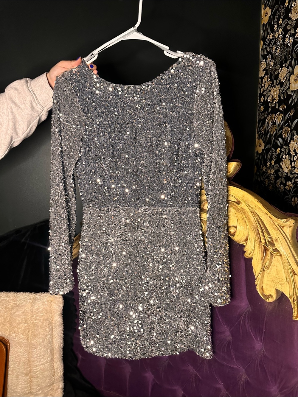 Selkie Silver Sequin Long-Sleeve Mini Dress